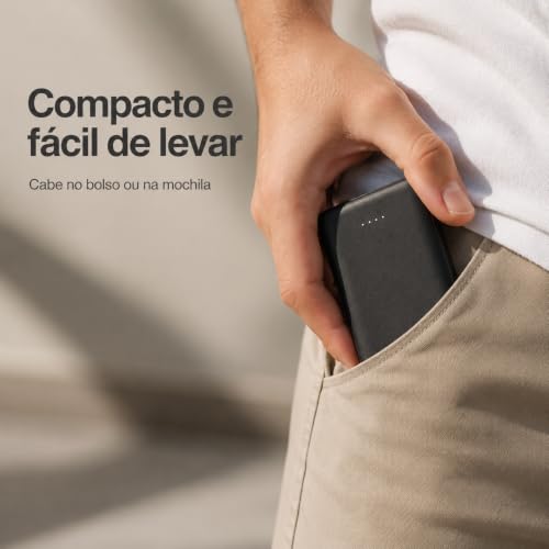 Power Bank Carregador Portátil Universal 10000mAh com Cabos Integrados USB-A, USB-C (Type-C), Micro-USB e USB-Light Carregamento Rápido Bateria Externa Compacta para Celular Android iOS