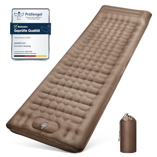 WARMTUYO Isomatte Camping, 12CM Verdicktes Aufblasbare Matratze Kleines Packmaß, Wasserdicht Luftmatratze Outdoor mit Fußpressepumpe, Anti-Ripstop Sch