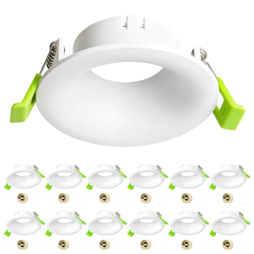 Aulaiyi Support Spot Encastrable GU10, Cadre Spot LED Encastrable Deep Design avec Douille GU10, Sans Ampoule, Blanc Mat, Spot Plafond Rond pour Salle de Bain & Cuisine, Trou 70-80 mm, Lot de 12