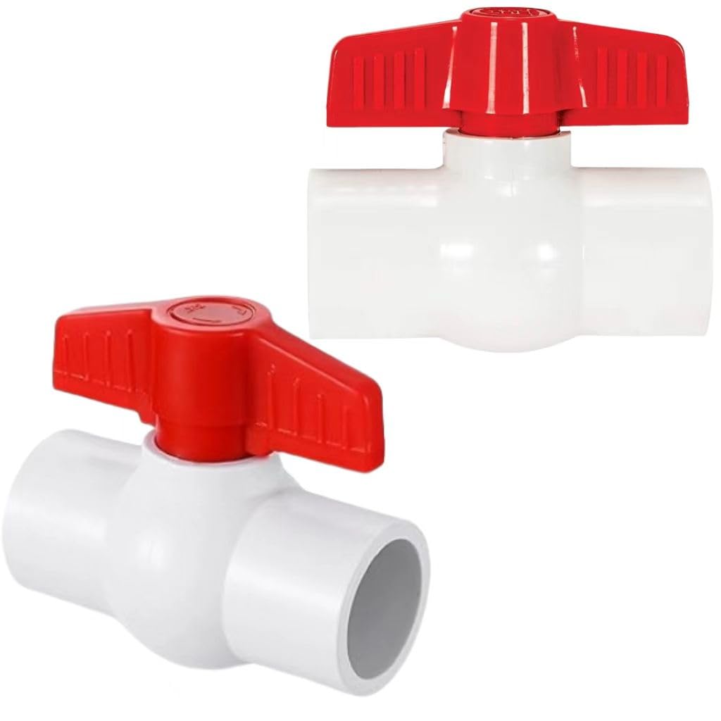 Photo 1 of 1-1/2'' PVC Ball Valves, Valve Water Shut Off Valves, Pipe Fittings, Turn Red T-Handle Shut-Off Valve, for Cold Water Supply lines, Swiming Pool, Sewage Pump, Irrigation System (Pack of 2)