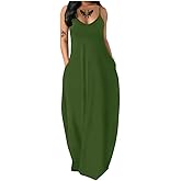 Fussangshu Women's Summer Maxi Dress Long Dress Casual Boho Sleeveless Strap Smocked Tiered Long Beach Sun Dresses