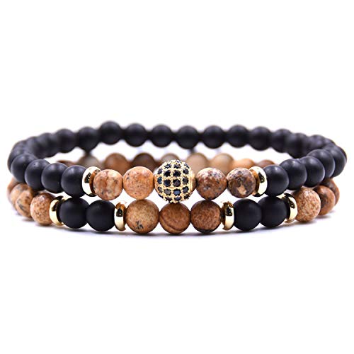 Tuyhnm 2pc/Sets Natural Stone Bracelet Men Disco Ball Charms Bracelets,3