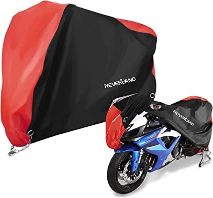 NEVERLAND Motorcycle Cover, 210D Protective Cover for Outdoor Motorcycle, Waterproof Lining, Dustproof, High Temperature and UV Resistant, Black Red XXXL