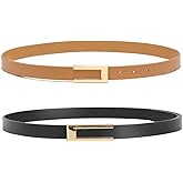 gingokuo Womens Leather Belt for Pants Jeans Fashion Dresses Gold Buckle Skinny Belts for Ladies 2 Pack