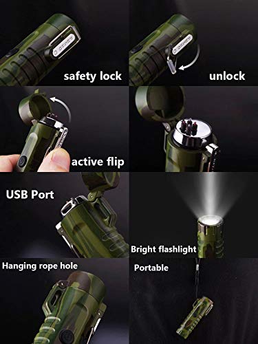 Roman Ventures Double Plasma Lighter with Built in LED Flashlight- Electric Double Arc Splash Proof Lighter- Windproof Electric Lighter- Rechargeable- Gift Box & One Year Warranty Card