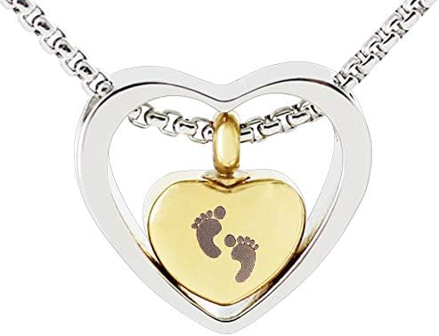 Baby Feet Double Heart Cremation Urn Necklace Keepsake Memorial Ashes Pendant Jewelry