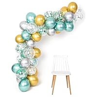 Mint Gold Silver Metallic Balloons Arch Kit 12inch 50pcs for Baby Shower Jungle Theme Party Supplies Birthday Bridal Shower Wedding Decorations