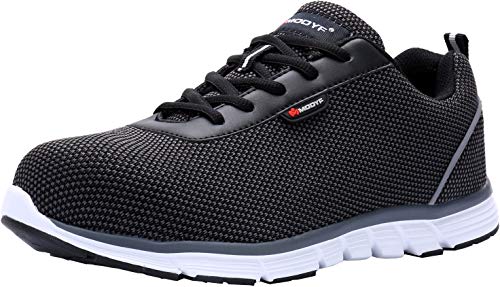 Steel Toe Womens Safety Shoes, Breathable Lightweight Reflective Strips SRB Industrial Construction Shoes (8 US, Knit Black)