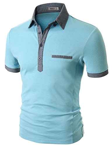 Doublju Men Unique Short Sleeve Slim Fit Polo Shirt SKY,2XL
