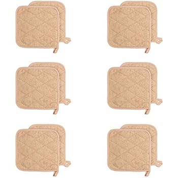 Arkwright Cotton Terry Pot Holders, Pack of 12 Kitchen Hot Pad Set, Heat Resistant Coaster Potholder for Cooking, Baking (7 x 7 Inch, Tan)