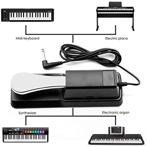 Sustain Pedal for Keyboard, Damper Sustain Pedal, 6 feet cable with 1/4 inch plug For Yamaha Piano Casio Keyboard Sustain Ped, Yamaha, Roland, Casio, Korg, Behringer, Moog - Universal Foot Pedal-Silve