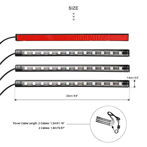 Interior Car LED Strip Light, Xiphoer Multi-Color RGB 4pcs 48 LEDs Underdash Foot Lighting Kit. Sound Active Function and Wireless Remote Control. DC 5V, Smart USB Port