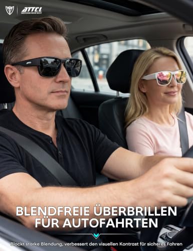 ATTCL Sunglasses Over Normal Glasses Polarised: Women Men UV Protection TR90 Square Frame Driving Fishing Travel