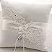 GuiHe Lace Pearl Ivory Satin Flower Wedding Ring Bearer Pillow 8.2Inch x 8.2 Inch for Wedding Decorative