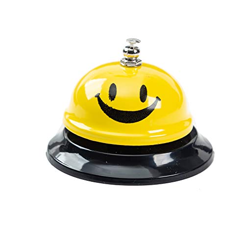 ASIAN HOME Call Bell, 3.35 Inch Diameter, Metal Bell, Yellow Smiley Face, Desk Bell Service Bell for Hotels, Schools, Restaurants, Reception Areas, Hospitals, Customer Service, Yellow (2)
