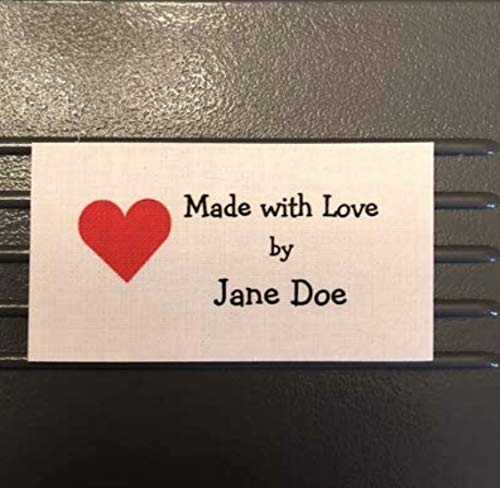 40 Custom SEW in Fabric Flat Sewing Labels/Tags with Heart Graphic in Color Ink-Made in USA