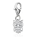 925 Sterling Silver Adorable Cut Out Owl Bird with White CZ Lobster Clasp Charm