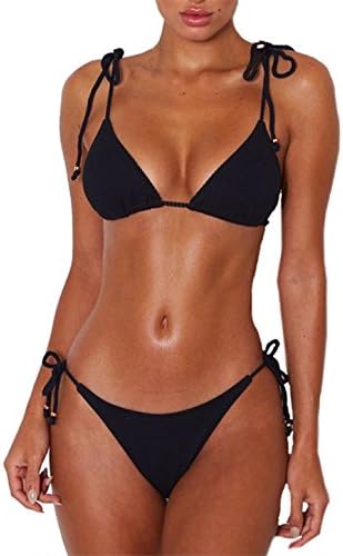Fatty Tiger Womens Sexy Solid Color Tie Top Bottom Adjustable Skimpy Triangle Bikini String Swimsuit