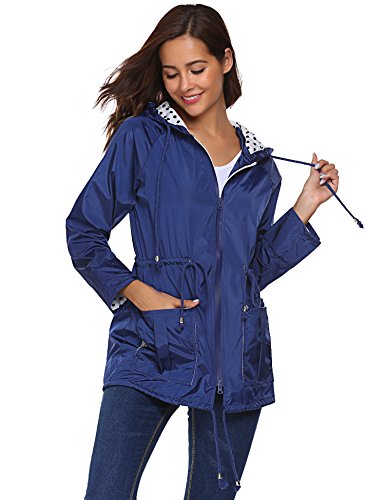 Unibelle Waterproof Lightweight Rain Jacket Active Outdoor Hooded Raincoat for Women, Navy Blue, X-Large