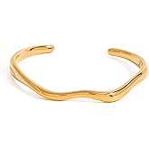 Gold Bangle Bracelets for Women, 14k Gold Plated Open Cuff Bracelet Dainty Charm Bracelet Stainless Steel Trendy Gold Bangles Non Tarnish Minimalist Textured Chunky Bracelet Jewelry Gift for Her