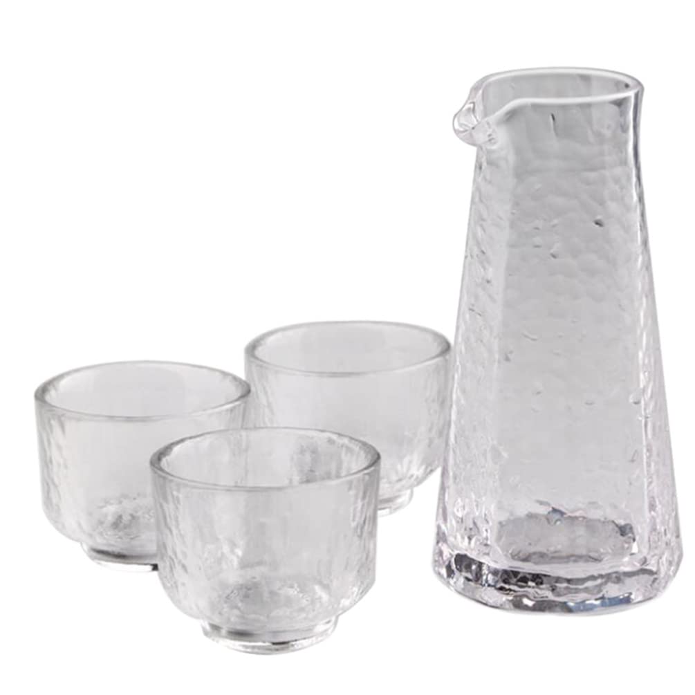 Housoutil Sake Set Japanese, Sake Glass Decanter Cups with 3 Saki Cup Sets