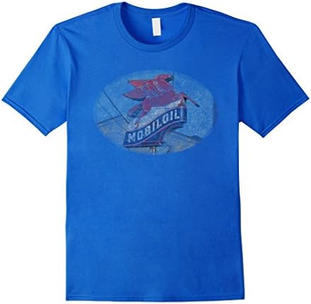 Men's VINTAGE RETRO MOBIL OIL SIGN DISTRESSED T-SHIRT XL Royal Blue