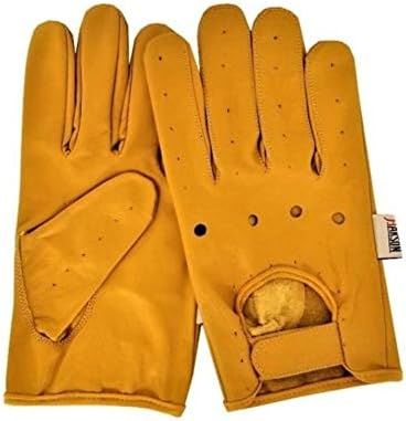 Men's Yellow Leather Motorcycle Biker Driving Dressing Casual Gloves Unlined Rk-1011Y (Medium)