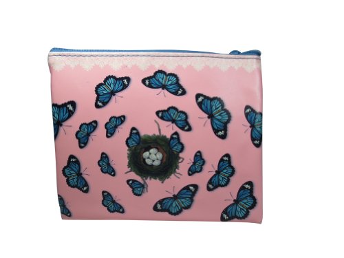 Beautiful Art Bird and Birdcage Oriental Zen Art Flat Makeup Bag