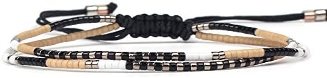 elefunlife Fashion bracelet hand-woven by Indonesian artisans - Japanese Glass Seed Bead rice beads - Adjustable size jewelry unisex (E-BLACK)