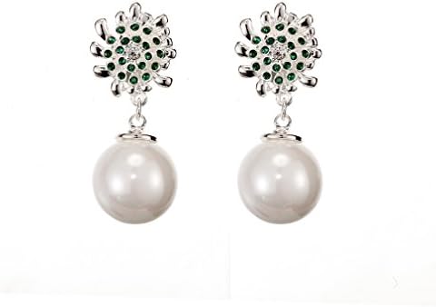 CONIFERA Stud Earring with Silver Plated Snowflake and Green Glass Stones Pearl Pendant Jewelry for Women Girls