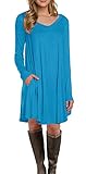 LILBETTER Women's Long Sleeve Pocket Casual Loose T-Shirt Dress (Blue M)