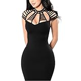 Goddessvan Women's Sexy Sleeveless Hollow Out Cocktail Party Mini Bodycon Clubwear Dress (S, Black)