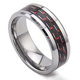 King Will 8mm Tungsten Carbide Red Black Carbon Fiber Inlay Men's Ring Wedding Band