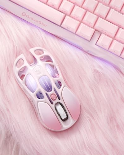 GravaStar Mercury M1 Pro Wireless Gaming Mouse 4K Hz, Magnesium Alloy Ultralight Gaming Mouse, PAW3395 Sensor, 26000 dpi, RGB, 5 Programmable Buttons (Pink Gradient)