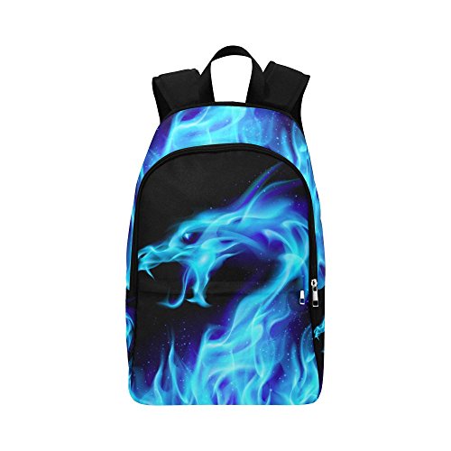 InterestPrint Blue Fiery Dragon Custom Casual Backpack School Bag Travel Daypack Gift