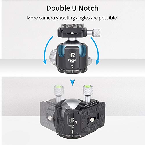 Low Profile Ball Head Metal Tripod Ball Head 44MM Ball Diameter INNOREL N44 Panoramic CNC Ball Heads Camera Mount with Two 1/4" Quick Release Plates for Tripod, DSLR, Camcorder, Max Load 55lbs/25kg