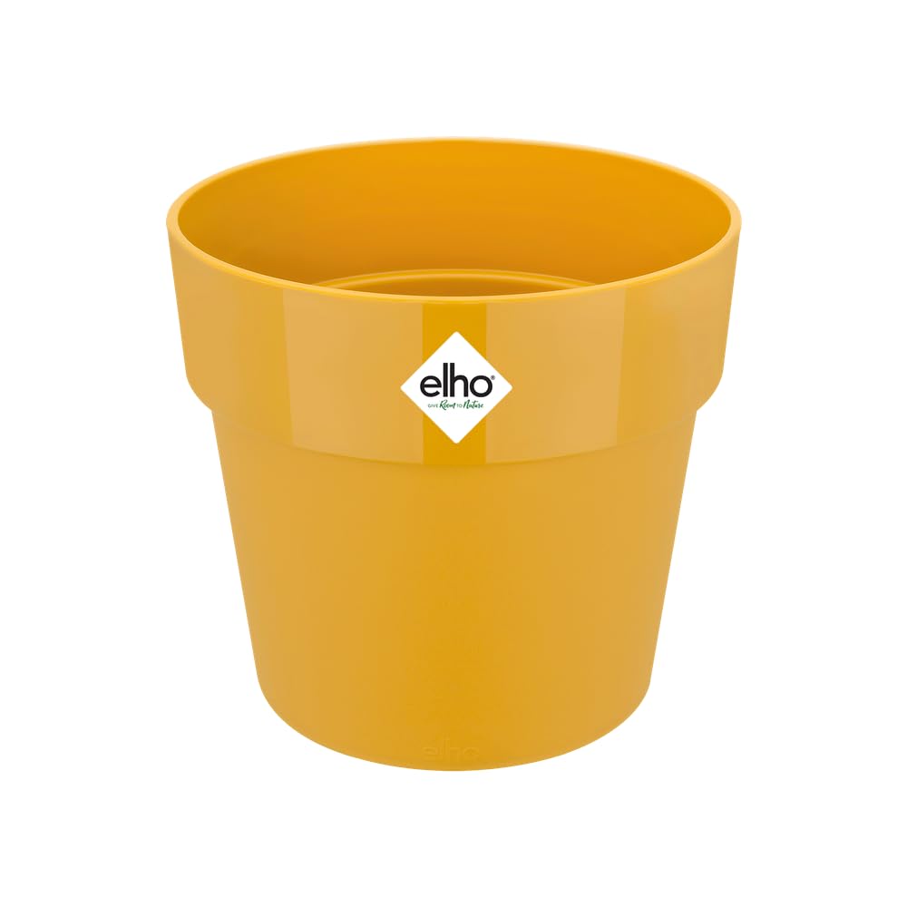elho B.for Original Round 22 - Flower Pot for Indoor - 100% Recycled Plastic - Ø 22.0 x H 20.3 cm - Yellow/Ochre — image 1
