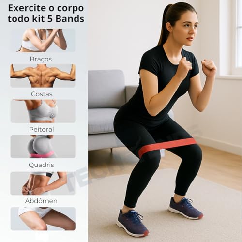 Kit Elástico Extensor Para Exercicio Mais Conjunto De 5 Faixa Elastica Mini Band Para Treino Em Casa Pilates Fisioterapia
