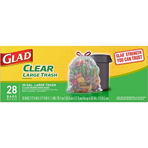 Glad Large Drawstring Recycling Bags 30 Gallon Clear Trash Bag 28