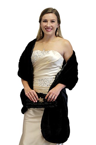 black faux fur stole, bridal stole 