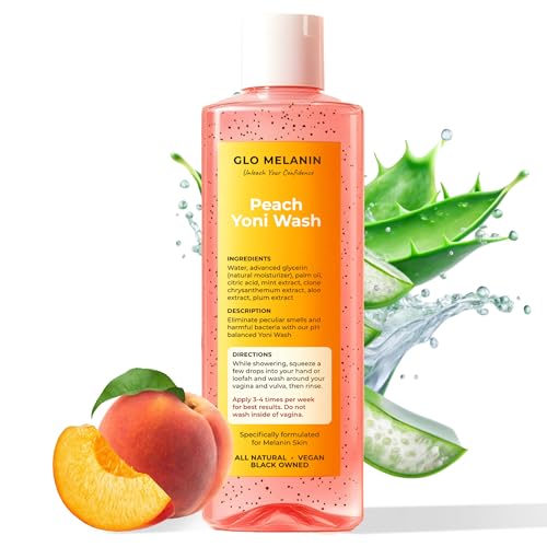 Glo Melanin Peach Yoni Wash with Aloe Vera, All Natural Feminine Wash for Women pH Balance, Hygiene Vagina Wash Soap for Women Sensitive Skin Safe