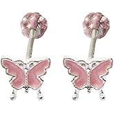 Zynova 20G Pink Butterfly Crystal Ball Cartilage Stud Earrings for Women Cute Stainless Steel Helix Conch Screw Back Earrings Studs Dainty Cartilage Piercing Jewelry