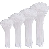 AUSTOR 600 Pieces Zip Ties White Nylon Cable Zip Ties Heavy Duty Cable Ties in 4 6 8 10 Inches for Home Office Garage and Workshop(Each Size 150 Pcs)