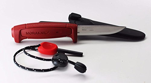 Mora Bundle: Basic 511 Fixed Blade Knife Red 12147 & a Light My Fire Firesteel Scout 2.0