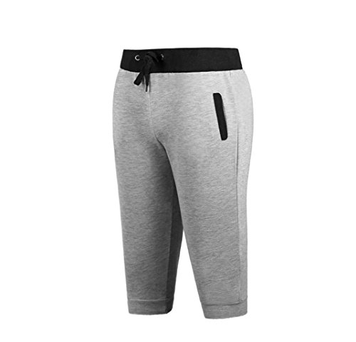 Respctful Men Sport Fitness Jogging Elastic Stretchy Cotton Mid Waist Bermuda Sweatpants Short Pant (Gray, M)