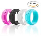 Silicone Wedding Ring For Women,4 Packs Of Unique Designs Rubber Bands-Fashion Style,Comfort Ringz By HITFUN Black, White, Pink And Teal