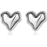 MYHAO Love Heart Stud Earrings for Women Teens 925 Sterling Silver Retro Heart Stud Earrings Hypoallergenic