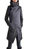 Zeagoo Women Winter Fashion Asymmetrical Long Wool Trench Coat Zip Up Jacket