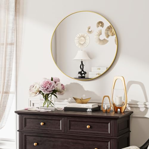 Koonmi 60cm Runder Spiegel Gold Spiegel Rund Wandspiegel mit Rahmen aus Aluminiumlegierung für Badezimmer, Waschtisch, Wohnzimmer, Schlafzimmer, Einga