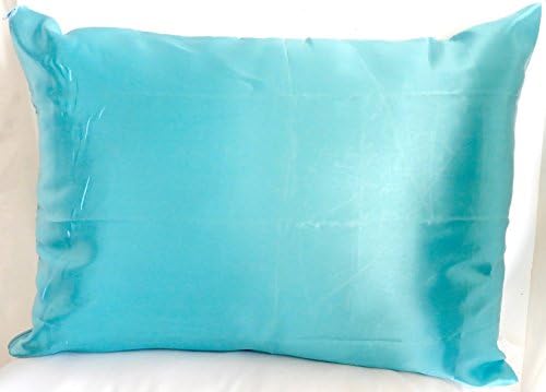 2 Pack Teal Blue Satin Zippered Pillow Case Protector Standard Size 20" X 26" Promotes Skin and Hair Health